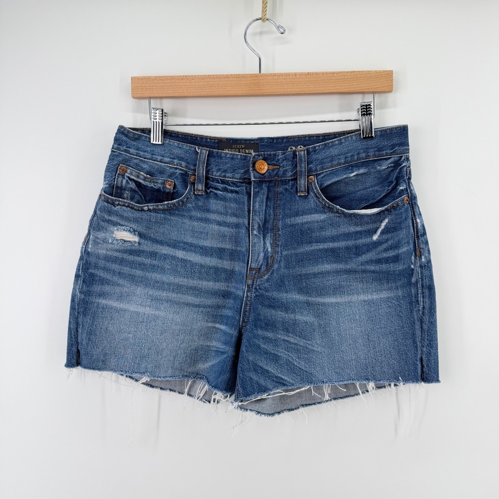 J.Crew Indigo Denim Cut Off Shorts Size 29 100% Cotton Blue Distressed High Rise
